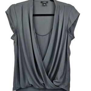 Halogen Blouse Top Size Small Gray Cap Sleeve Layered Look‎ Scoop Neck Faux Wrap